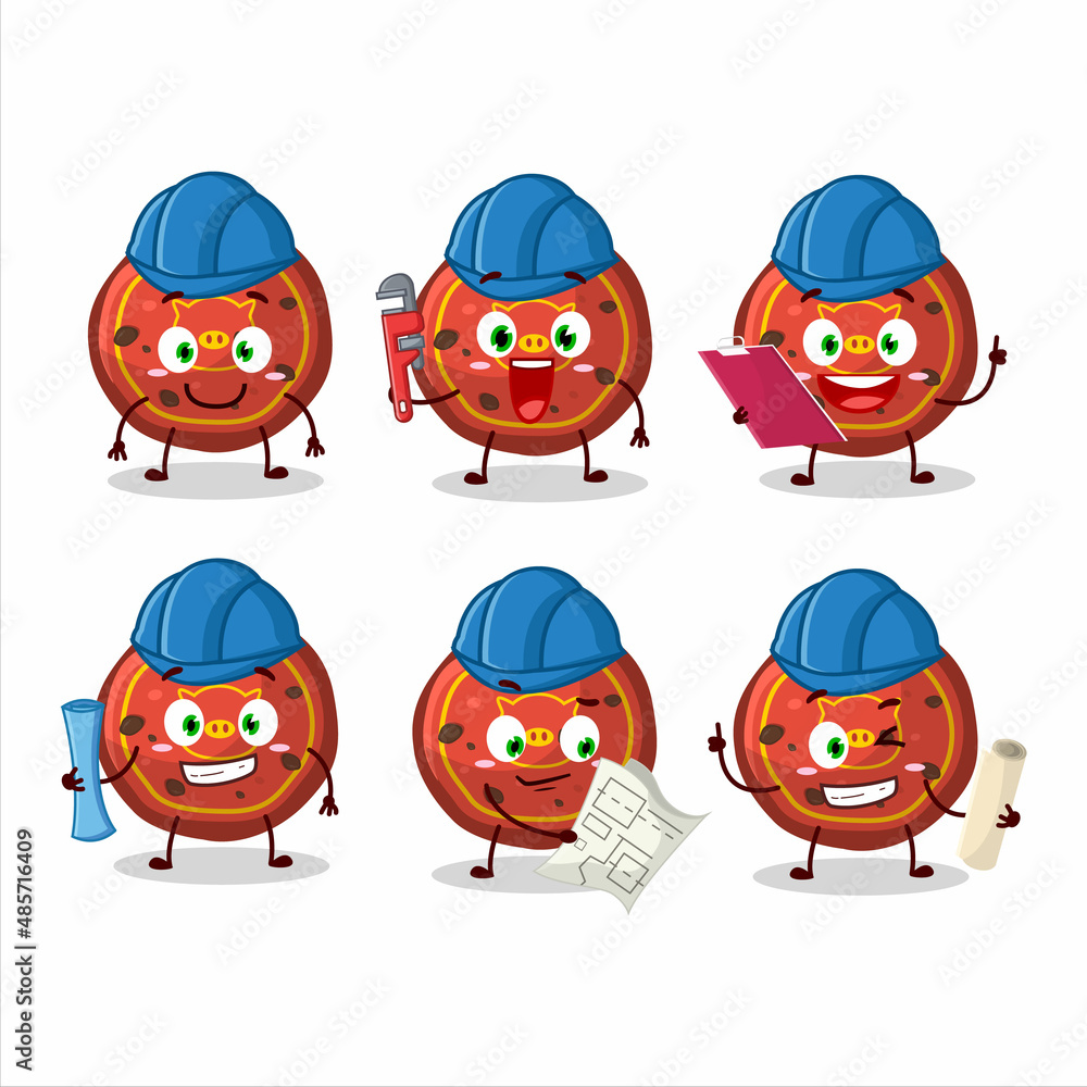 architect red cookies pig cute mascot character with pliers architect red cookies pig cute mascot character with pliers