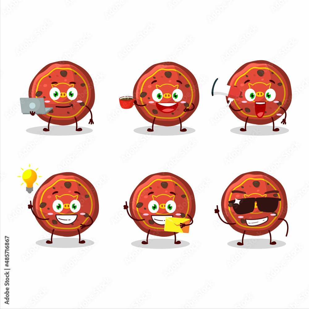 Fototapeta premium Red cookies pig cartoon character with various types of business emoticons