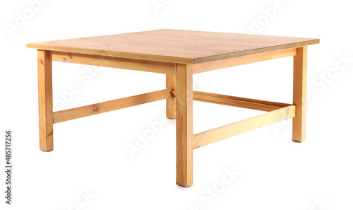 Modern wooden coffee table on white background