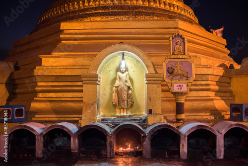 Gold Stupa at Mount Zwegabin Monastery at night, Hpa An, Kayin State (Karen State), Myanmar (Burma) photo