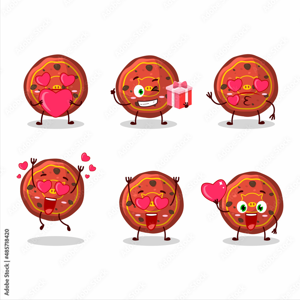 Red cookies pig cartoon character with love cute emoticon Red cookies pig cartoon character with love cute emoticon