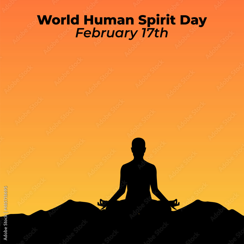 Silhouette of a man in meditation. World Spirit Day design concept is suitable for social media post templates, posters, greeting cards, banners, backgrounds, brochures. Vector Illustration Silhouette of a man in meditation. World Spirit Day design concept is suitable for social media post templates, posters, greeting cards, banners, backgrounds, brochures. Vector Illustration