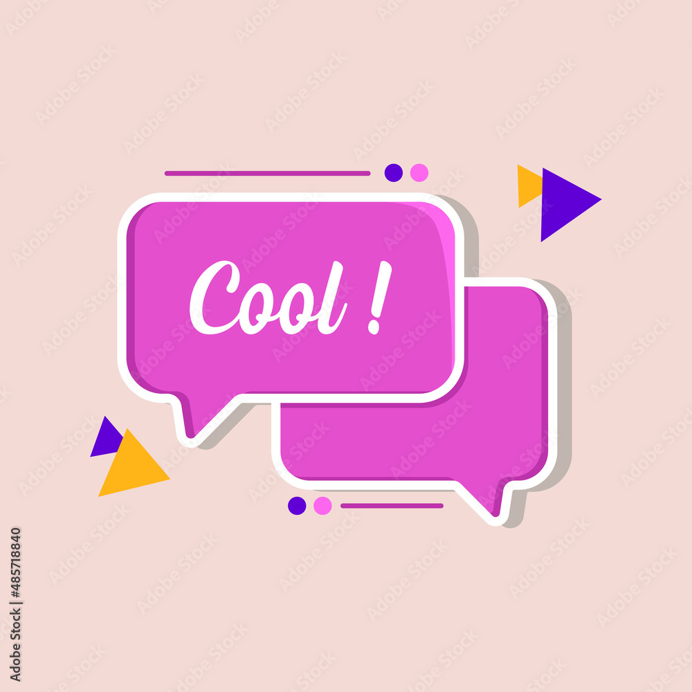 White bubble message cool on lavender background for banner, poster. Speech bubble. 'cool' hand lettering. Vector colorful illustration. White bubble message cool on lavender background for banner, poster. Speech bubble. 'cool' hand lettering. Vector colorful illustration.