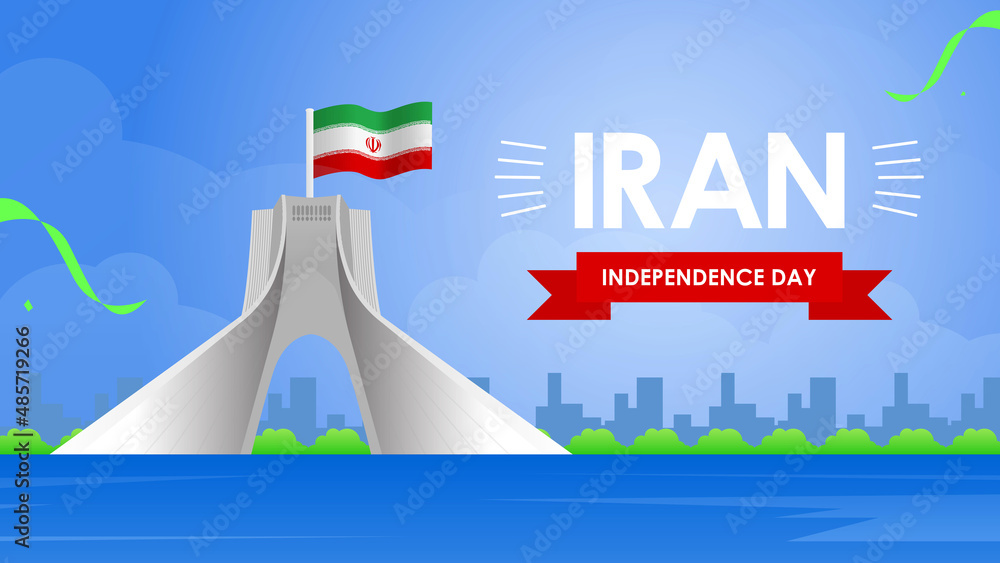 Vector illustration of Iran's Independence day, with clear sky and a tower object in Iran