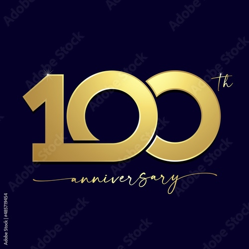 100 years anniversary simple gold logo with handwriting for celebration event. Vector illustration 100th birthday for greeting card or jubilee invitation