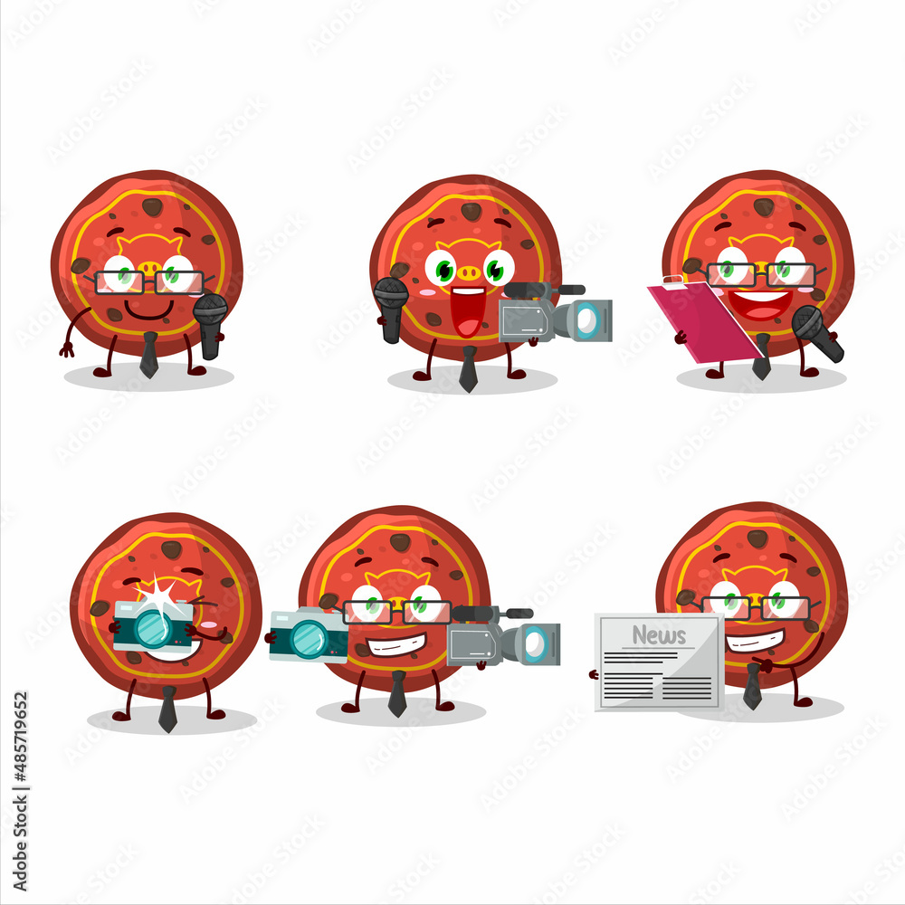 Obraz premium Character reporter red cookies pig cute mascot with microphone