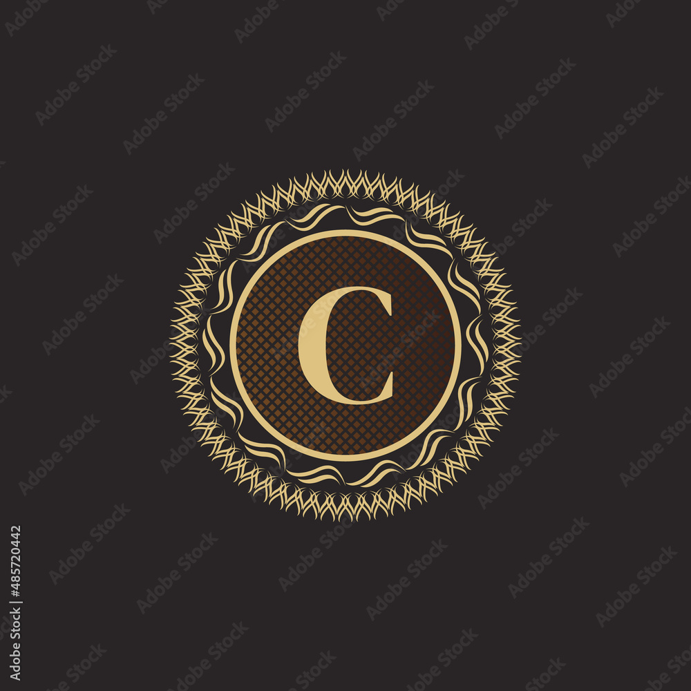 Fototapeta premium Emblem Letter C Gold Monogram Design. Luxury Volumetric Logo Template. 3D Line Ornament for Business Sign, Badge, Crest, Label, Boutique Brand, Hotel, Restaurant, Heraldic. Vector Illustration