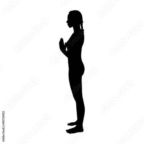 Meditating yogi woman silhouette. Hatha yoga prayer pose. Vector illustration isolated in white background photo