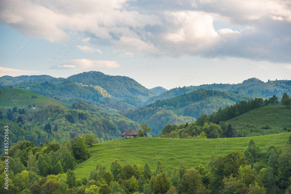 Romanian landscape in the Carpathian Mountains near Bran Castle at Pestera, Transylvania, Romania