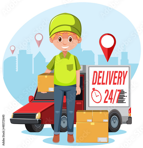 Courier holding a package cartoon character © brgfx