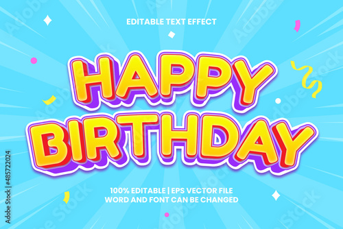 Editable text effect - Happy Birthday 3D Colorful trendy cartoon style