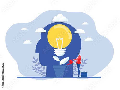 businessman Watering plants with big light bulb growth , creative idea, business growth concept vector illustrator