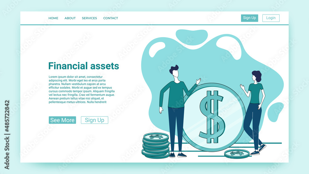 Financial assets.People on the background of coins are engaged in business investments.The concept of financial activity.An illustration in the style of a green landing page. Financial assets.People on the background of coins are engaged in business investments.The concept of financial activity.An illustration in the style of a green landing page.