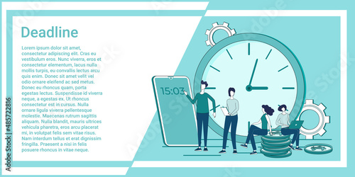 Deadline.Time management and time control.The concept of time planning.An illustration in the style of a green landing page.