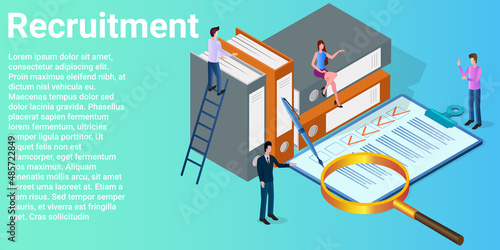 Recruitment of personnel.People in the office pick up job applicants' questionnaires.Poster in business style.Flat vector illustration.