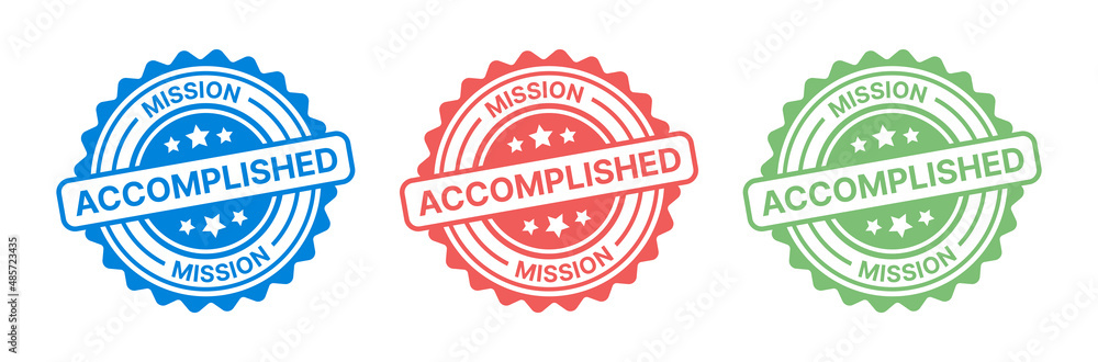 Mission Accomplished seal stamp icon set in graphic design. Mission Accomplished seal stamp icon set in graphic design.