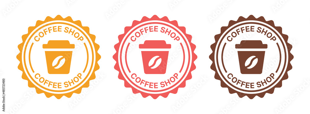 Coffee shop symbol design template. Retro coffee icon on round badge. Vector illustration.
