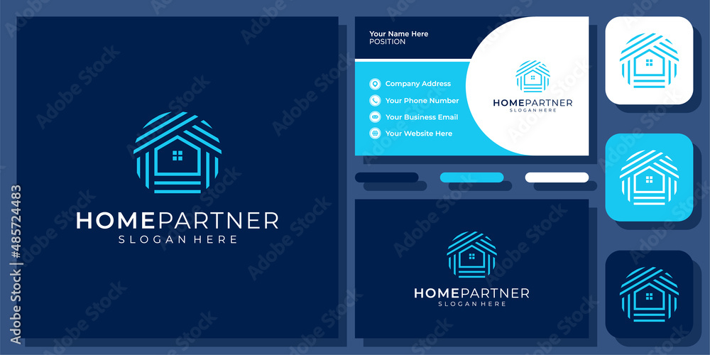 Circle Home Simple House Abstract Building Real Estate Minimal Vector Logo Design with Business Card