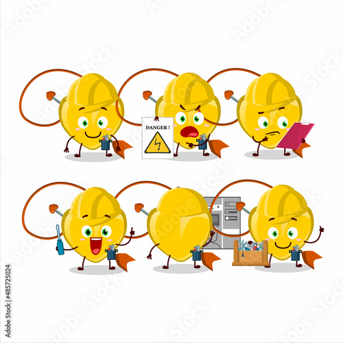 Professional Lineman yellow heart arrow necklace cartoon character with tools