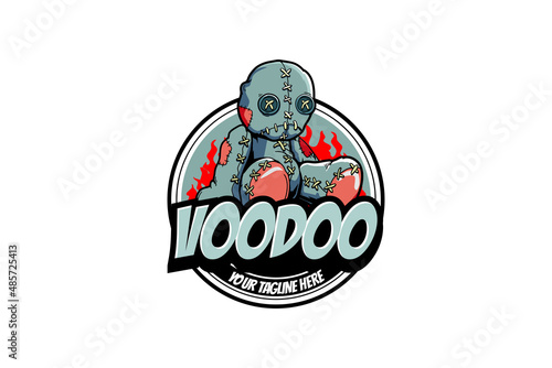 voodoo doll cartoon vector badge logo template