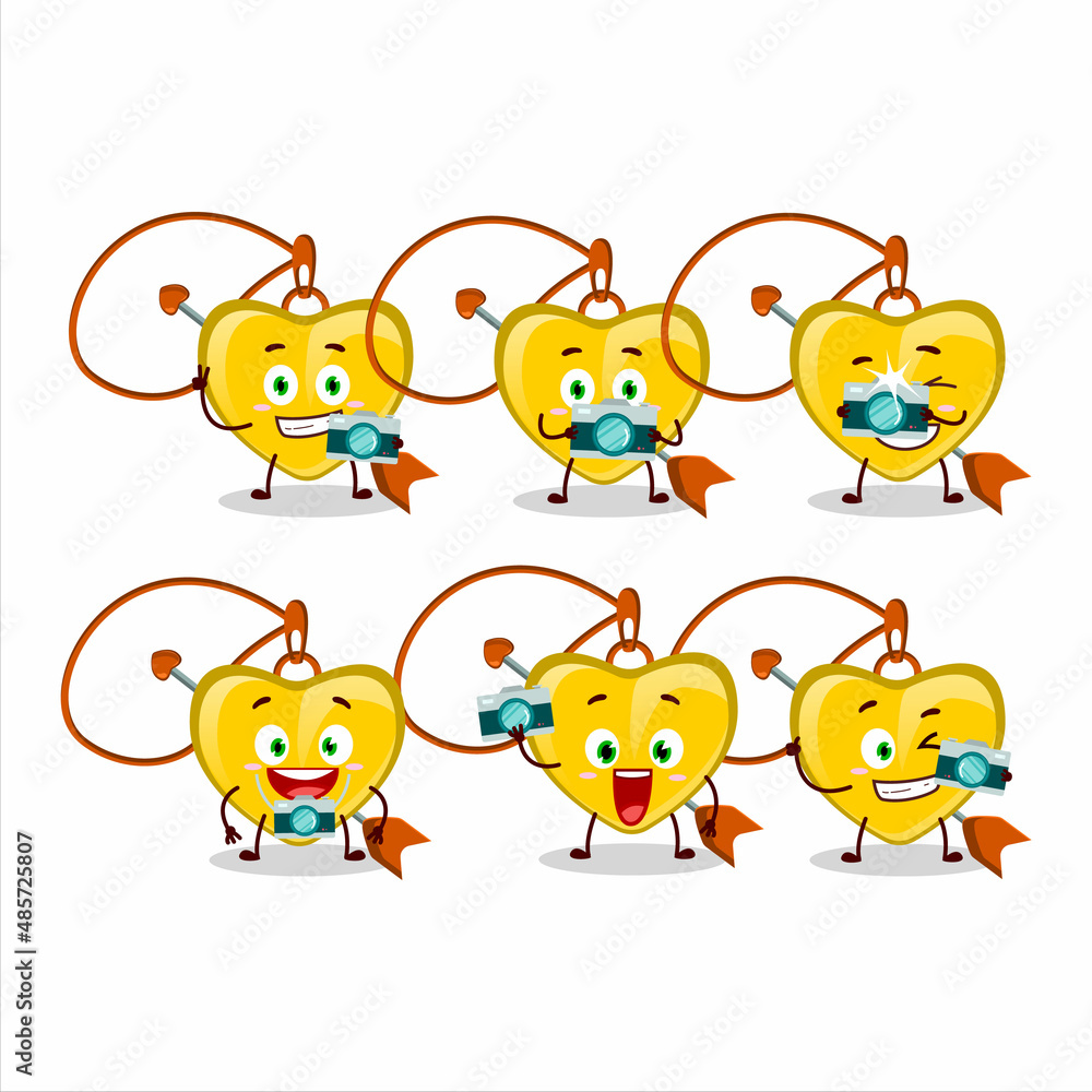 Photographer profession emoticon with yellow heart arrow necklace cartoon character Photographer profession emoticon with yellow heart arrow necklace cartoon character