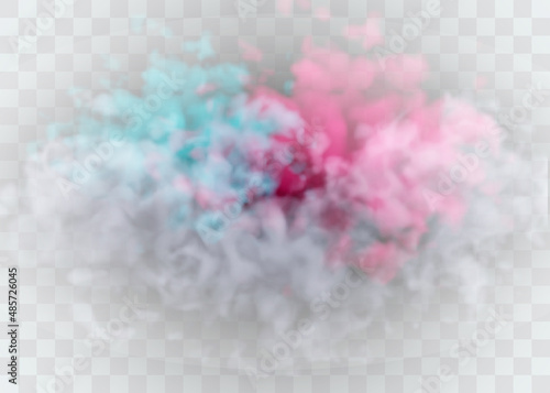Fog or smoke isolated special effect on transparent background. Red vector cloudiness, mist or smog background. Vector illustration
