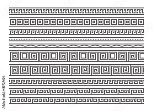 Greek style seamless frames. Geometric border set. Vector ornament pattern. Mediterranean decor elements.