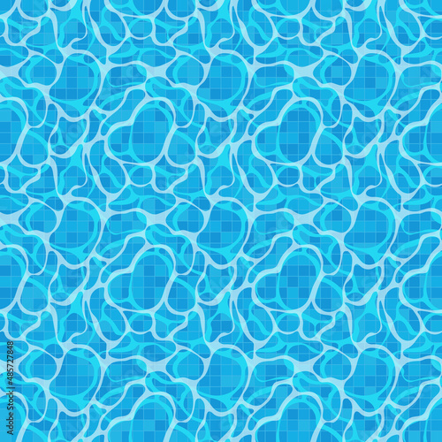 Blue water surface background. Pool tile. Light ripple texture. Vector seamless pattern.