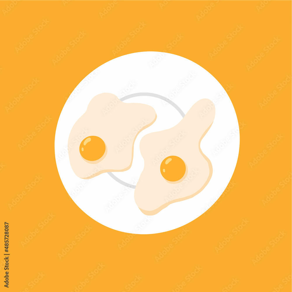 Obraz premium Vector illustration of fried eggs . Omelet on a plate. breakfast concept.