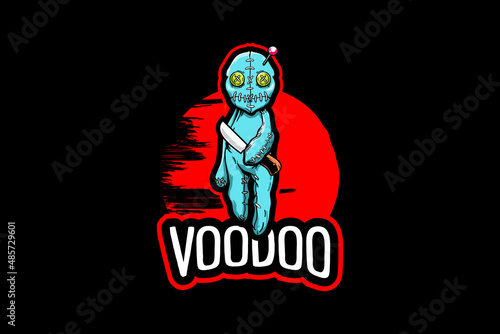 voodoo doll with knife vector badge logo template