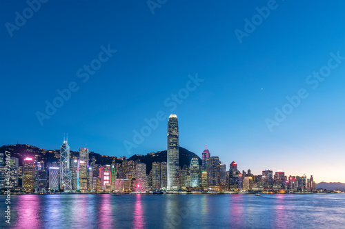 Scenery of Victoria harbor of Hong Kong city at dusk © leeyiutung