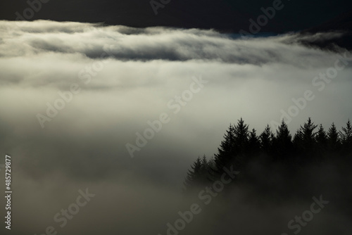 Misty mountain landscape seen from Ben Lomond in Loch Lomond and the Trossachs National Park, Scottish Highlands, Scotland, United Kingdom, Europe