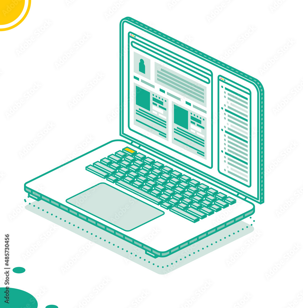 Isometric Laptop Isolated on White. Creating a Site Layout. Isometric Laptop Isolated on White. Creating a Site Layout.