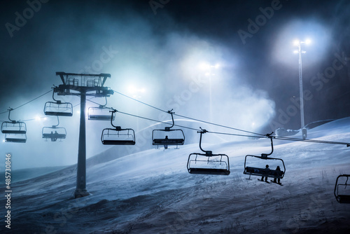 Photography Ski lifts and ski slopes in the ski resort of Levi inside the Arctic Circle in F