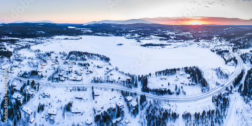 Aerial photo of Akaslompolo town inside the Arctic Circle in Finnish Lapland, Finland drone photo