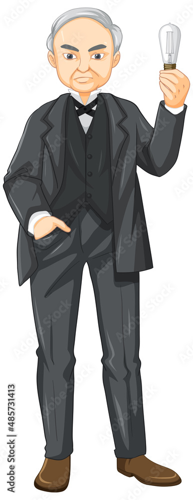 Thomas Edison holding light bulb Thomas Edison holding light bulb