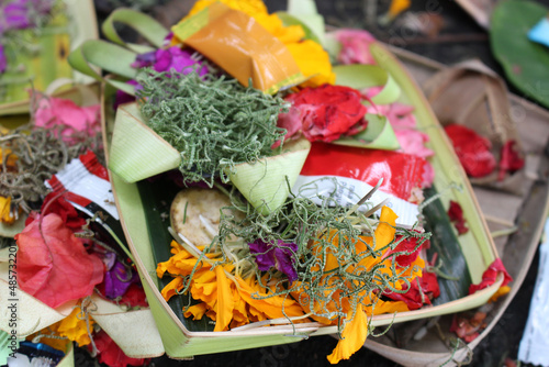 Balinese daily offerings, called canang sari. photo