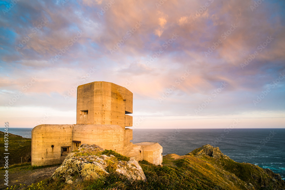 German Observation Tower from World War Two at sunset, Guernsey, Channel Islands, United Kingdom German Observation Tower from World War Two at sunset, Guernsey, Channel Islands, United Kingdom