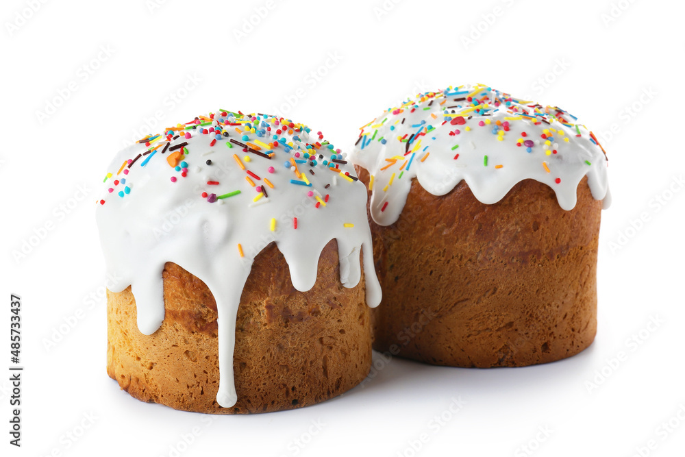 Delicious Easter cakes on white background Delicious Easter cakes on white background