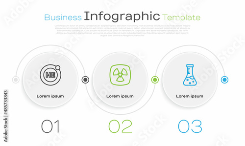 Set line Helium, Radioactive and Test tube. Business infographic template. Vector