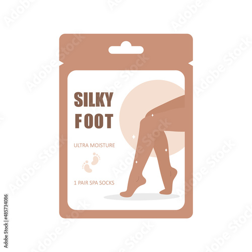 Foot mask. Skin care concept. Socks for moisturizing feet. Morning routine. Bath time. Hand drawn beauty product for Spa. Vector illustration in flat cartoon style.