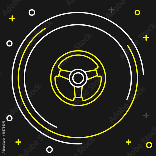 Line Racing simulator cockpit icon isolated on black background. Gaming accessory. Gadget for driving simulation game. Colorful outline concept. Vector