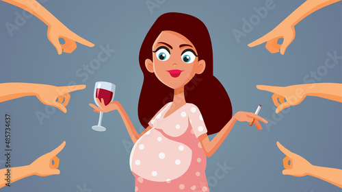 People Blaming Pregnant Woman for Drinking and Smoking Vector Cartoon