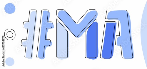 MA Hashtag. Isolate curves doodle letters. Blue colors. Hashtag #MA is abbreviation for the US American state Massachusetts for social network, web resources, mobile apps.