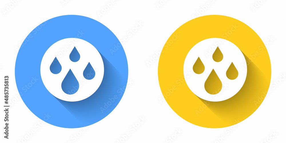 White Water drop icon isolated with long shadow background. Circle button. Vector White Water drop icon isolated with long shadow background. Circle button. Vector