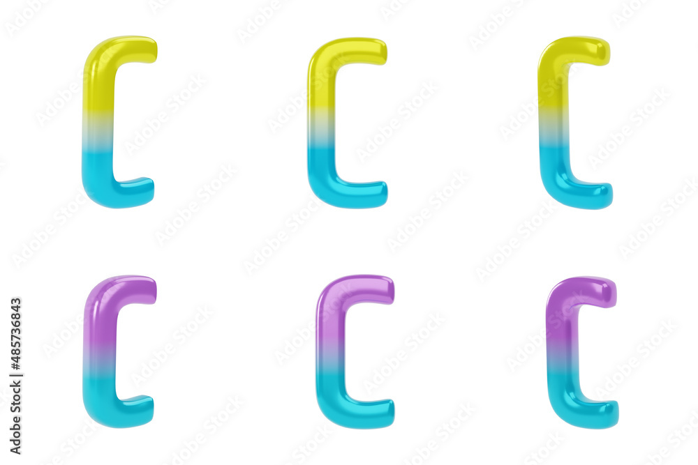 Gradient Letter C on white background. Uppercase and lowercase. 3d render illustration Gradient Letter C on white background. Uppercase and lowercase. 3d render illustration