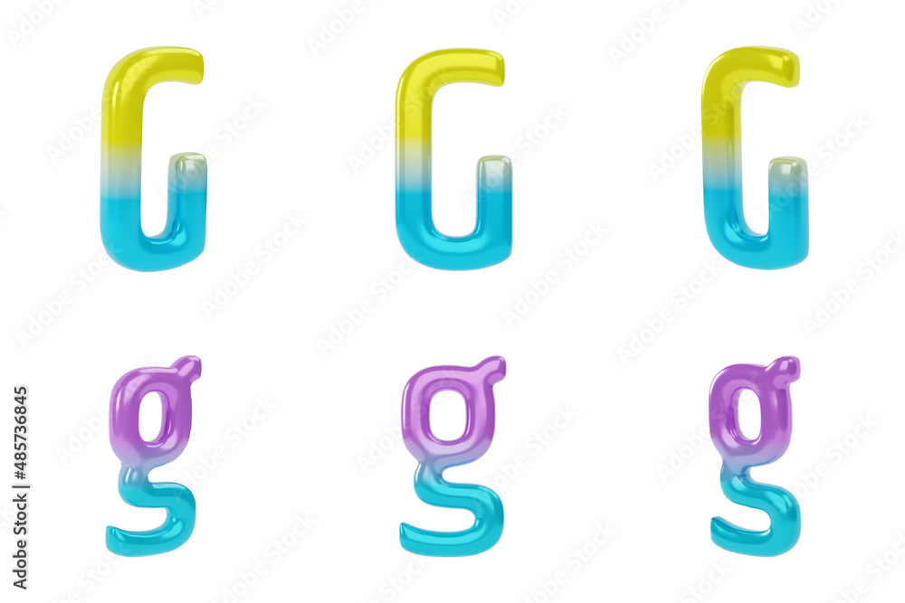 Gradient Letter G on white background. Uppercase and lowercase. 3d render illustration Gradient Letter G on white background. Uppercase and lowercase. 3d render illustration