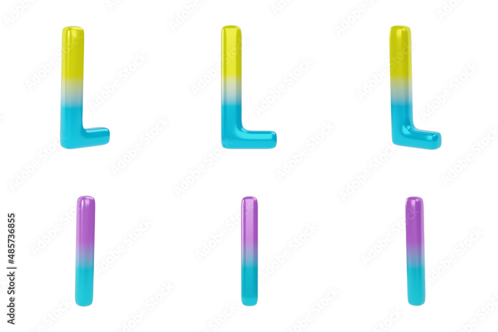 Gradient Letter L on white background. Uppercase and lowercase. 3d render illustration Gradient Letter L on white background. Uppercase and lowercase. 3d render illustration