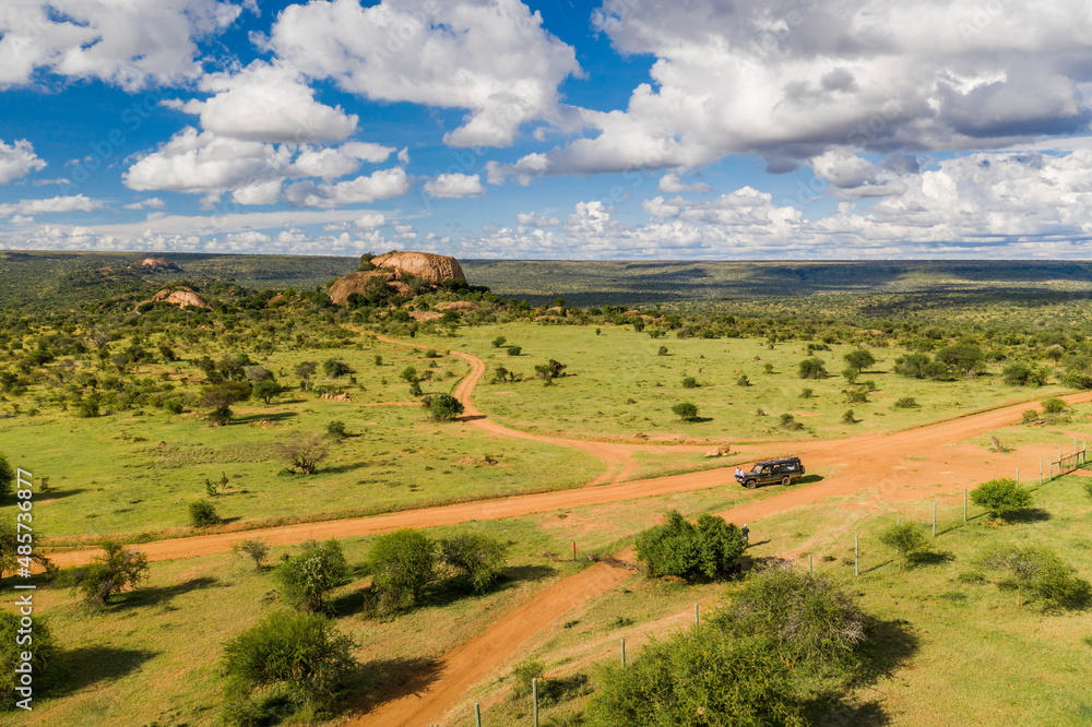 Baboon Rock at Sosian Ranch, Laikipia County, Kenya drone