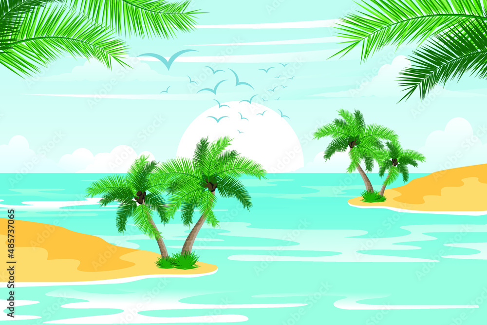 Fototapeta premium Hello summer. Summer landscape background.Beach background with sunrise